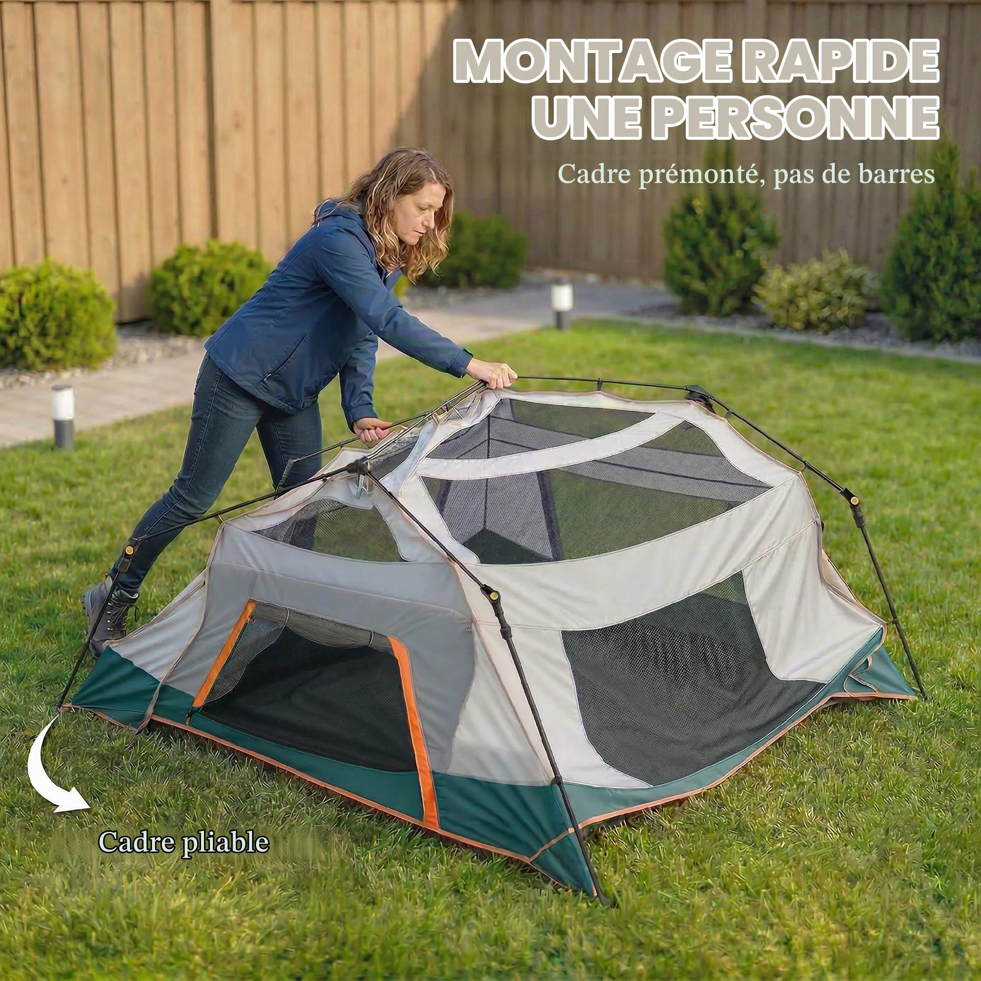 Outsunny Tente Montage Facile 4-6 pers. 3000mm imperméable UV30+ Vert