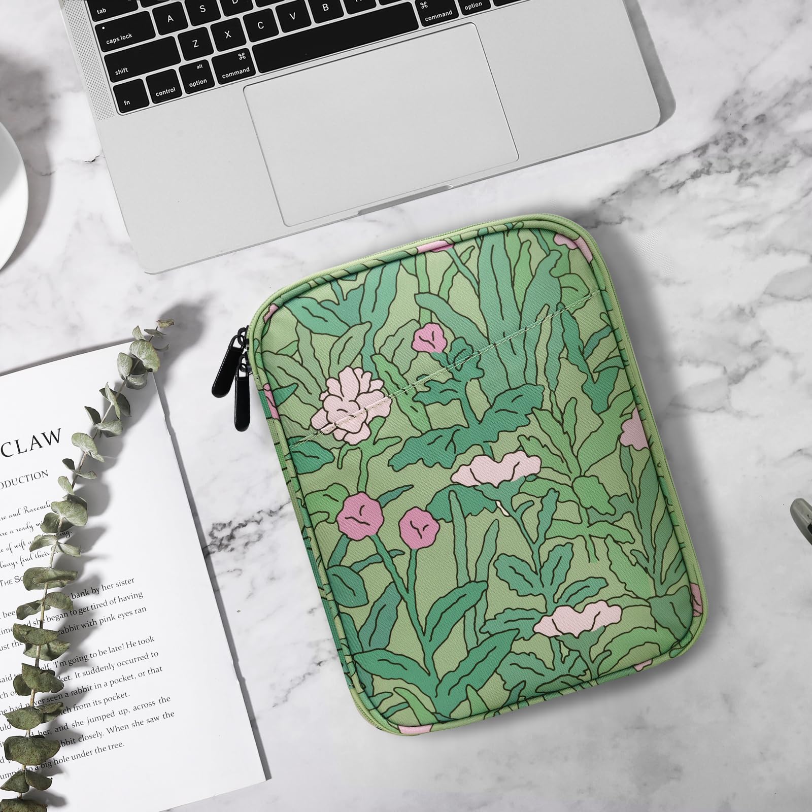 TiMOVO 6-7 Pollici Custodia per Tablet, Paperwhite/Colorsoft Signature Edition, Custodia Protettiva con Tasca per E-Reader/Oasis e Dispositivi Kobo, Fiore Verde