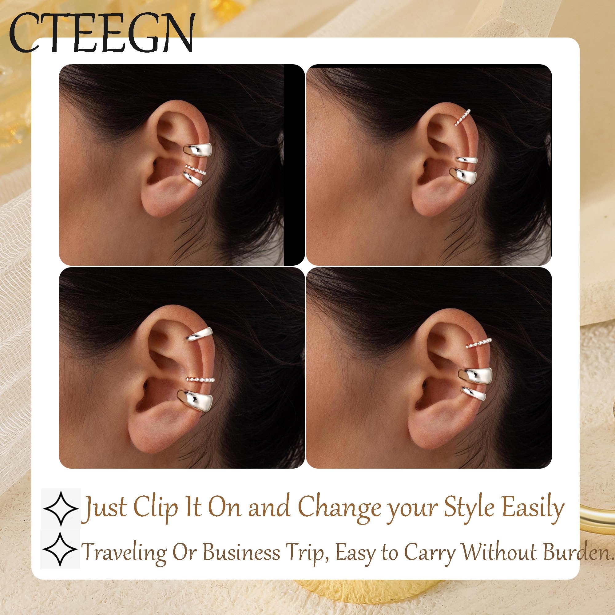 Chunky Thin Gold Ear Cuffs Set Dainty 14K Clip Piercing Stack Small Cartilage Hoop Huggie Trendy Tarnish Hypoallergenic Jewelry Gift