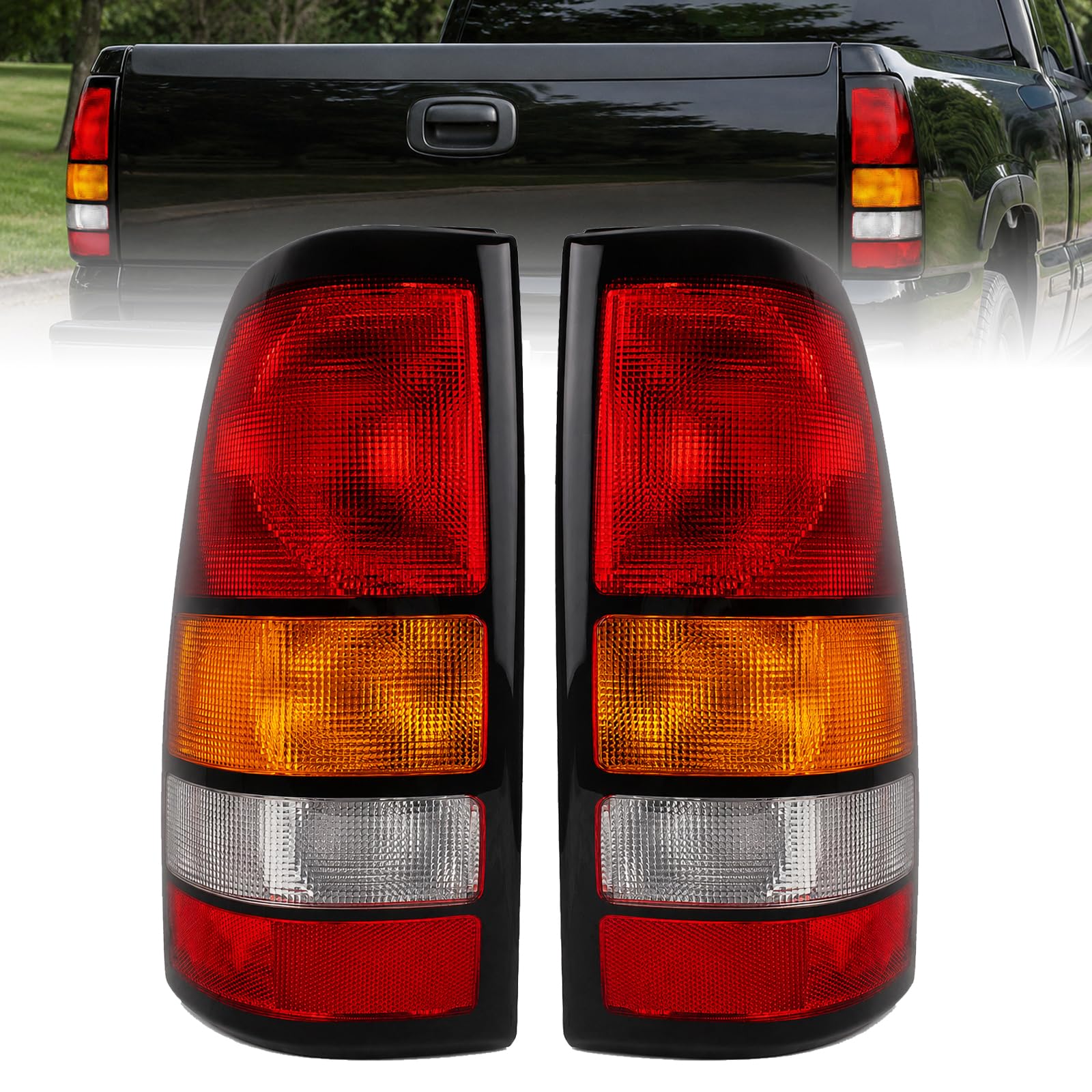 Photo 1 of Boine Tail Light Compatible With 1999-2002 Chevy Silverado 1500 2500 3500 1999-2006 GMC Sierra 1500 2500 3500 Driver and Passenger Side Black Border Rear Light Brake Lamps