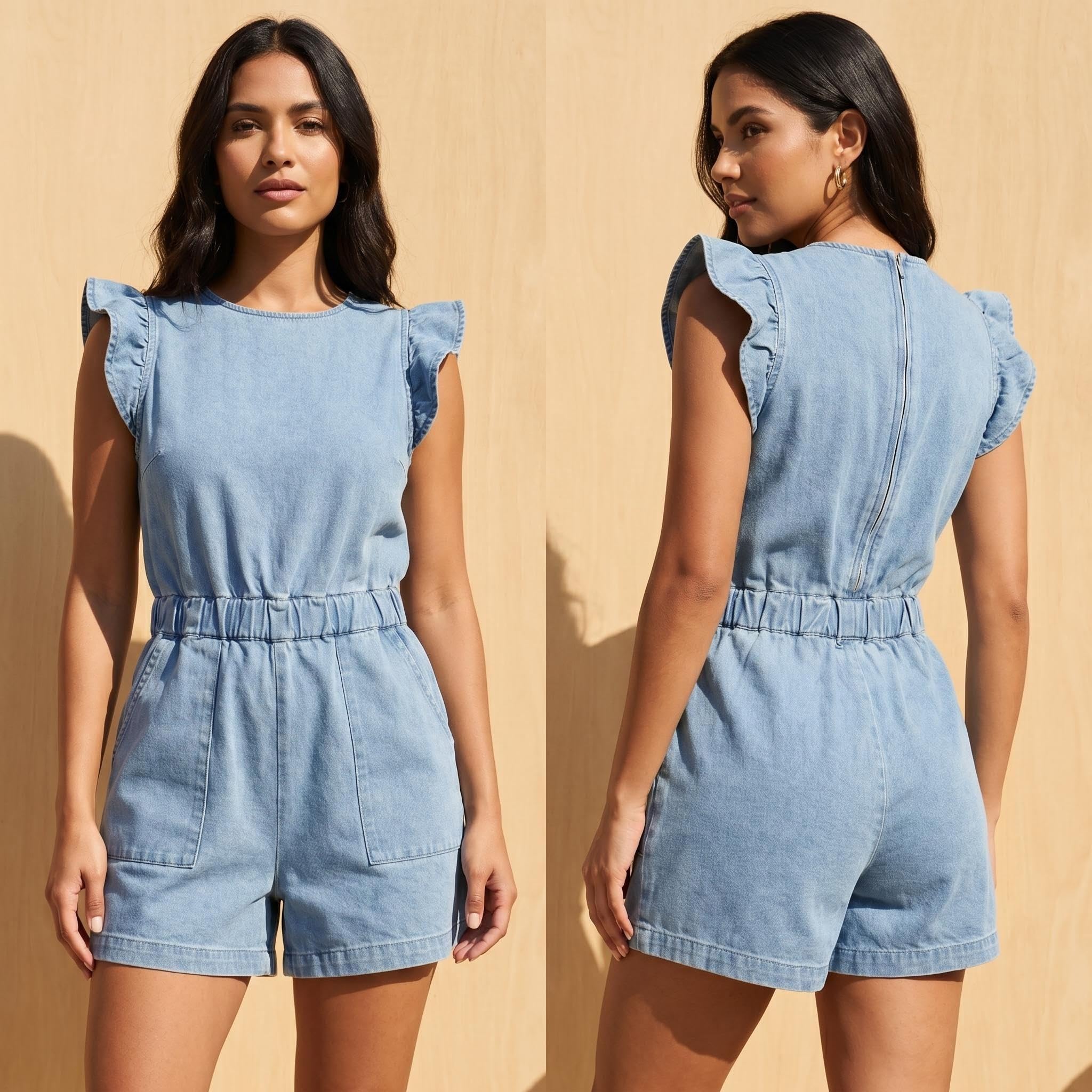 Jumpsuit Donna Elegante senza maniche Tuta Casual Salopette Estiva Corta Spiaggia pantaloncini Tutina