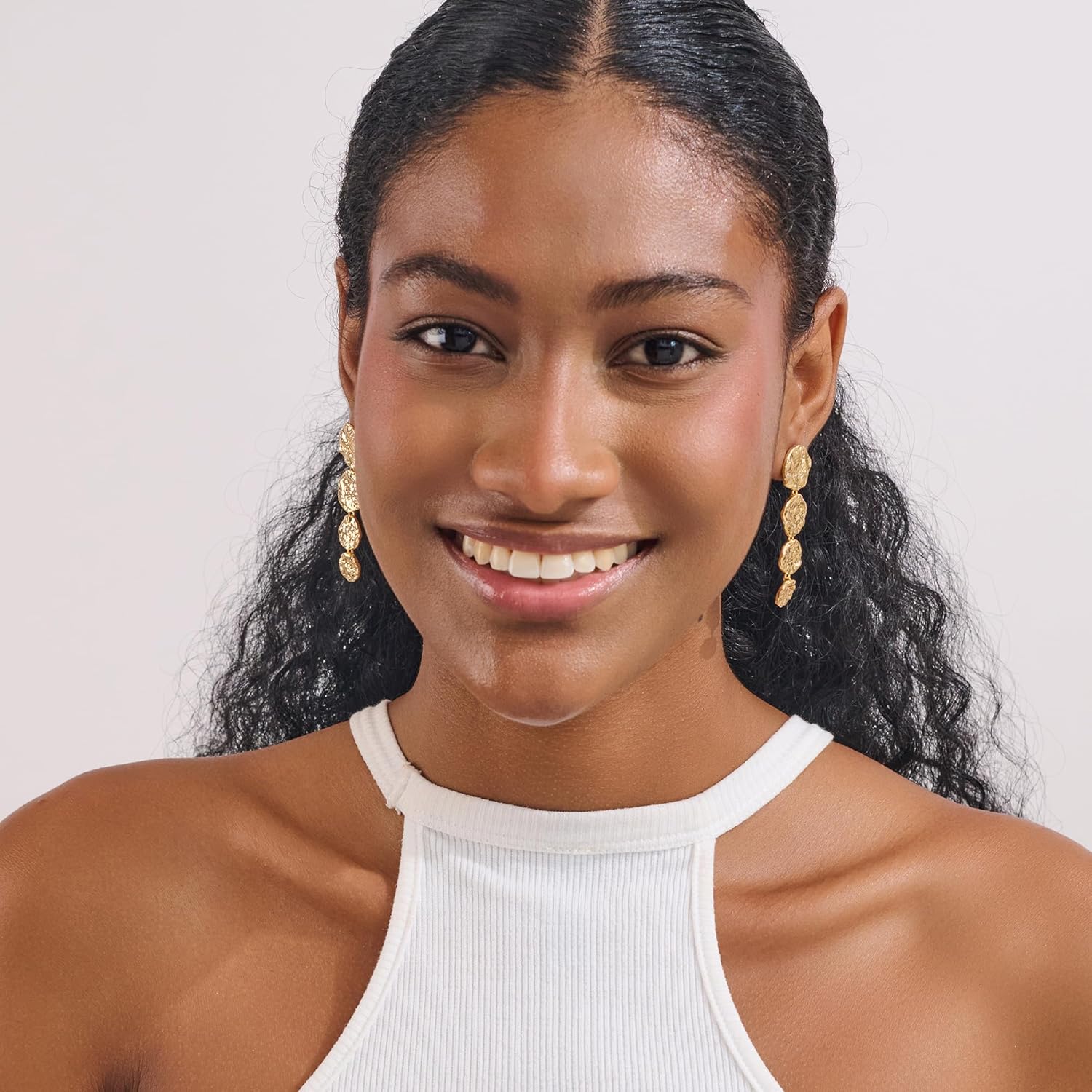 Gold Statement Dangle Drop Earrings for Women - Vintage Geometric Rectangle Statement Earrings, Trendy Chunky Gold Jewelry | Vintage Jewelry Gifts for Women - Image 3