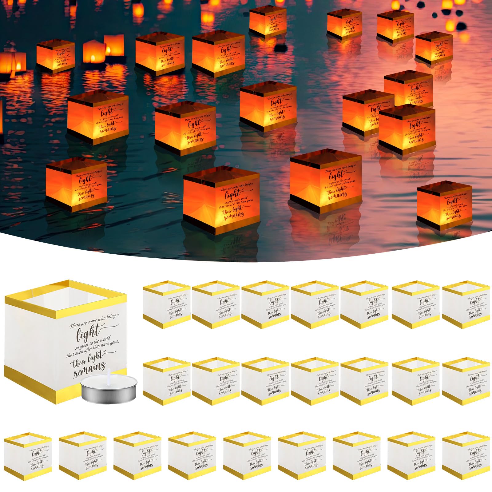 mtlee 25 pcs floating lanterns for pool paper square chinese lanterns wishing float memorial water lanterns with 50 candles for praying blessing wedding swimming lake river, 5.91 x 5.91 inches