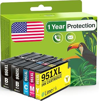 Limeink Compatible Ink Cartridges Replacement for HP 950xl 951xl Combo for HP 950 951 Ink cartridges 951xl Cartridges Combo Pack for Officejet Pro 8600 8610 5 Set