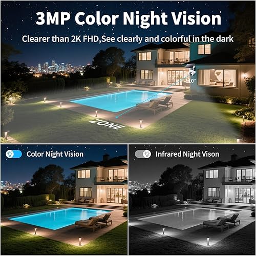 Miniatura 7 de Cámaras de seguridad solares inalámbricas para exteriores, 3MP 360 View Cámaras WiFi alimentadas por batería solar con detección de movimiento