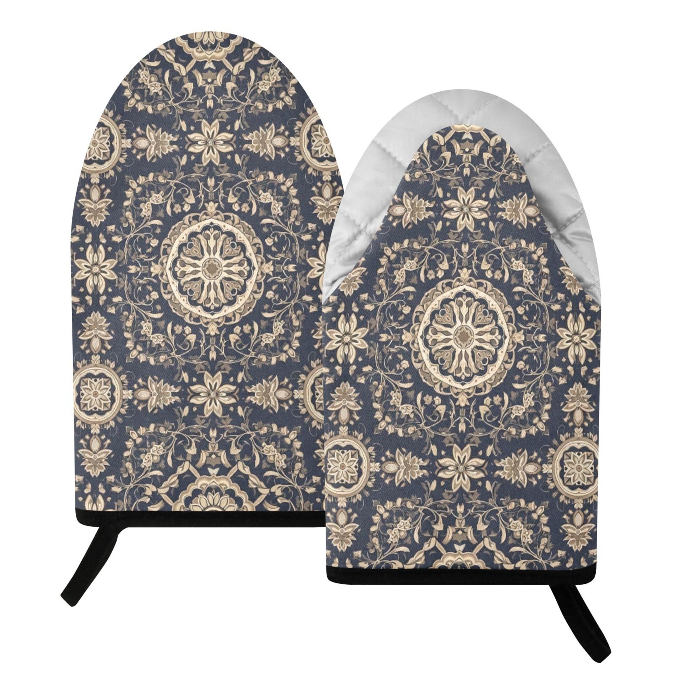 Fuauuyl Oven Mitts Heat Resistant Kitchen Gloves, Tribal Mandala Classic Oven Gloves with Hanging Loop for Baking BBQ Cooking Grilling, 1 Pair, 9.5 in