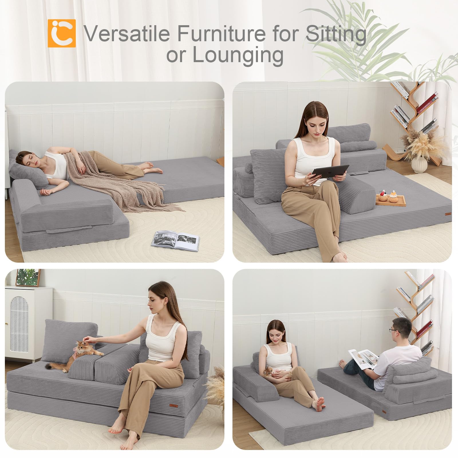 COMAX Futon Sofa Bed, Convertible Sofa Bed, Folding Boneless Couches | Low-Profile Boneless Couch for Living Room, 11.8" H Low Seat Small 59" Foldable Floor Sleeper Mattress Lounge Space‑Saving