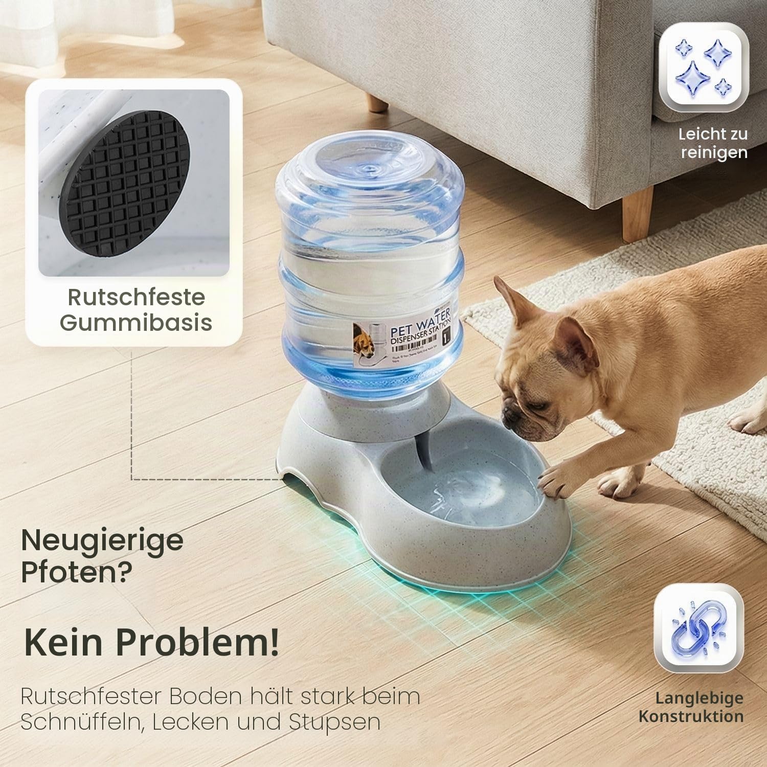 Flexzion Automatischer Wasserspender für Katzen und Hunde, Automatisierte Auffüllung Wassertränke für Haustiere, Hundenapf Wasserbrunnen Trinkbrunnen Trinkflasche für Kleintiere 3,8L