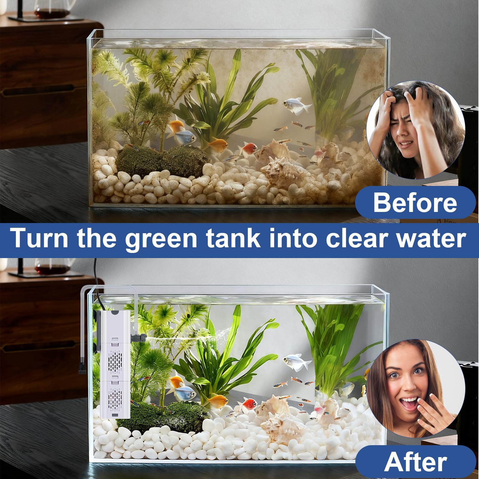 Filtre d'aquarium 4 en 1, filtre de filtration et d'oxygénation, filtre pour aquarium avec coton biochimique, perles en céramique, filtre multifonction pour aquarium (15 W)