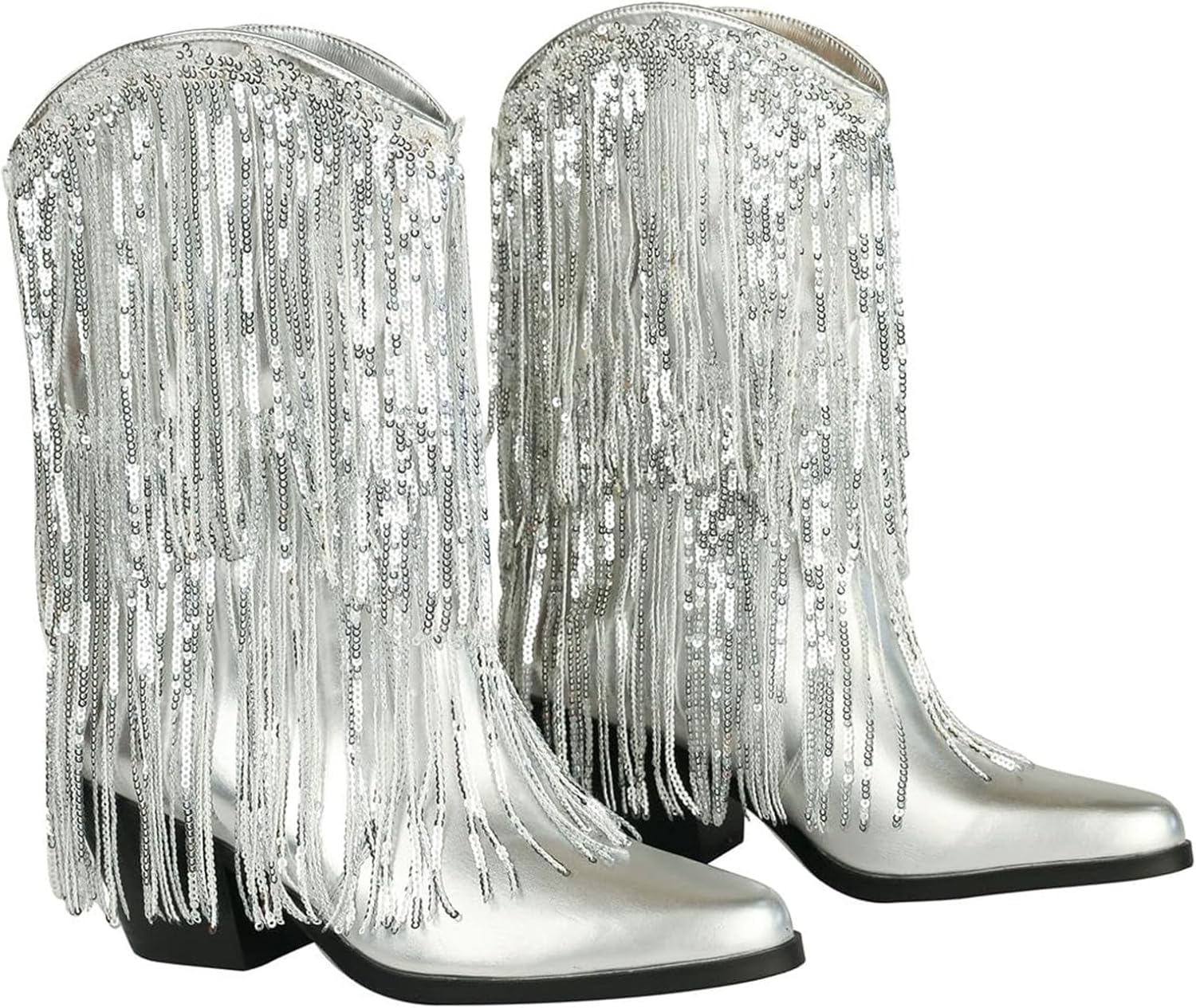 women's thick-heeled pointed toe western booties Ladies tassels fashionable boots - Image 5