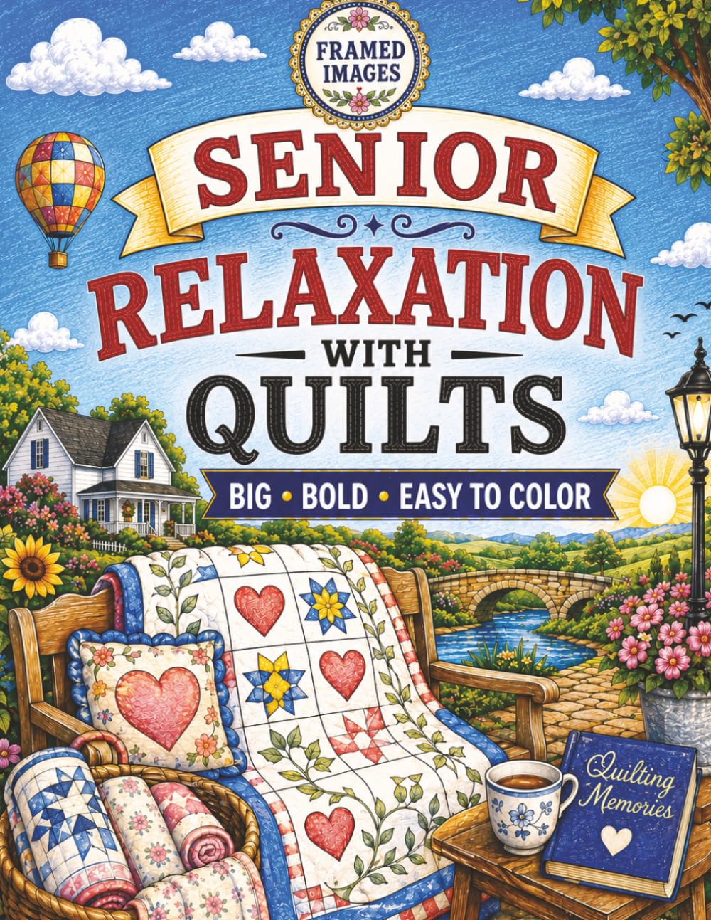Senior Relaxation with Quilts: Big Bold Easy to Color