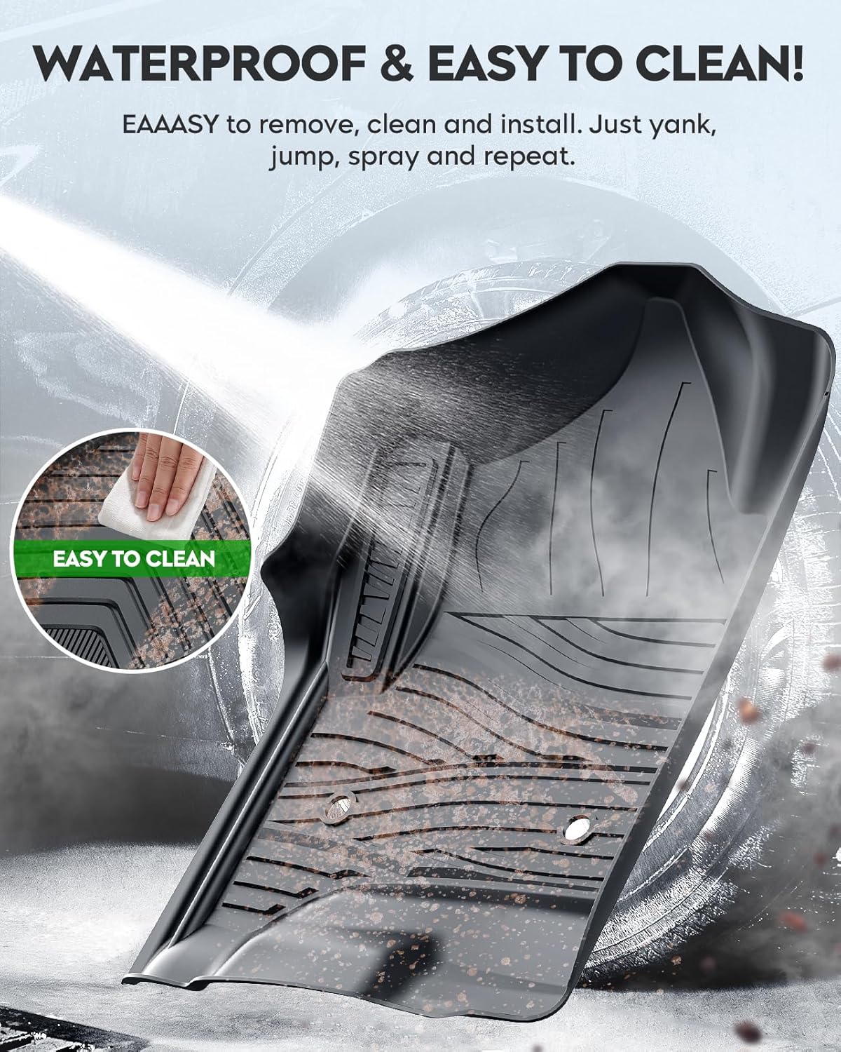 Floor Mats Fit for Chevy Silverado/GMC Sierra 1500 Crew Cab 2014-2018, 2500HD/3500HD 2015-2019 Crew Cab, Custom Fit All Weather TPE Floor Liners, Front & 2nd Row Car Mats (Black, Set of 3) - Image 8