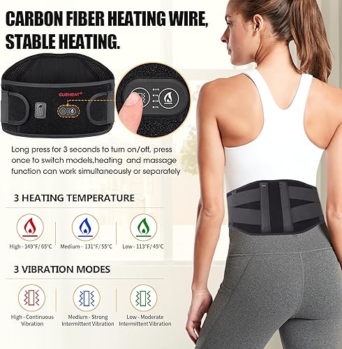 Miniatura 2 de CUEHEAT Almohadilla térmica para la espalda con calor y masaje, masaje de espalda calentado con batería recargable, cinturón de apoyo de calor de