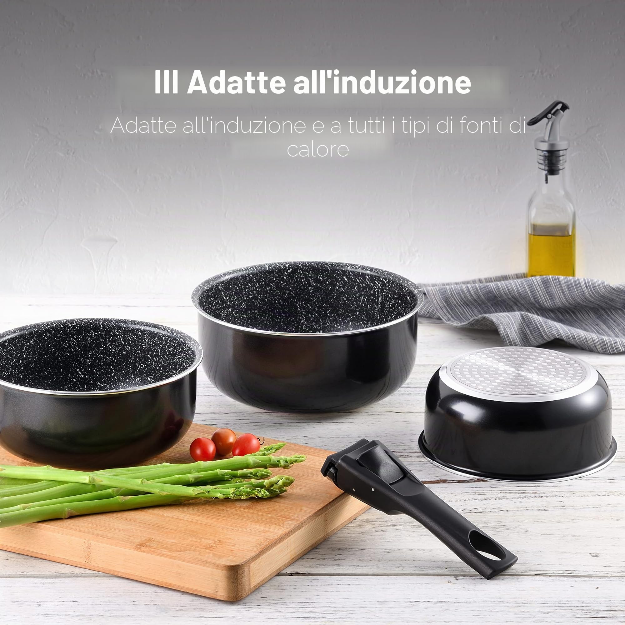 BERGNER | Set di Pentole da Cucina | 3 Pezzi da 16, 18 e 20 cm | Alluminio Pressofuso e Antiaderente | Con Manico Ergonomico Estraibile | Accessorio da Cucina | Per Tutti i Tipi di Cucina e Forno
