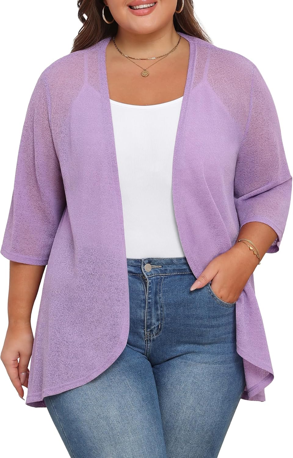 TIANZHU Women's Plus Size Cardigan Shrug 3/4 Sleeve Summer Open Front Lightweight Long Bolero Cardigan for Evening Dresses - Image 2