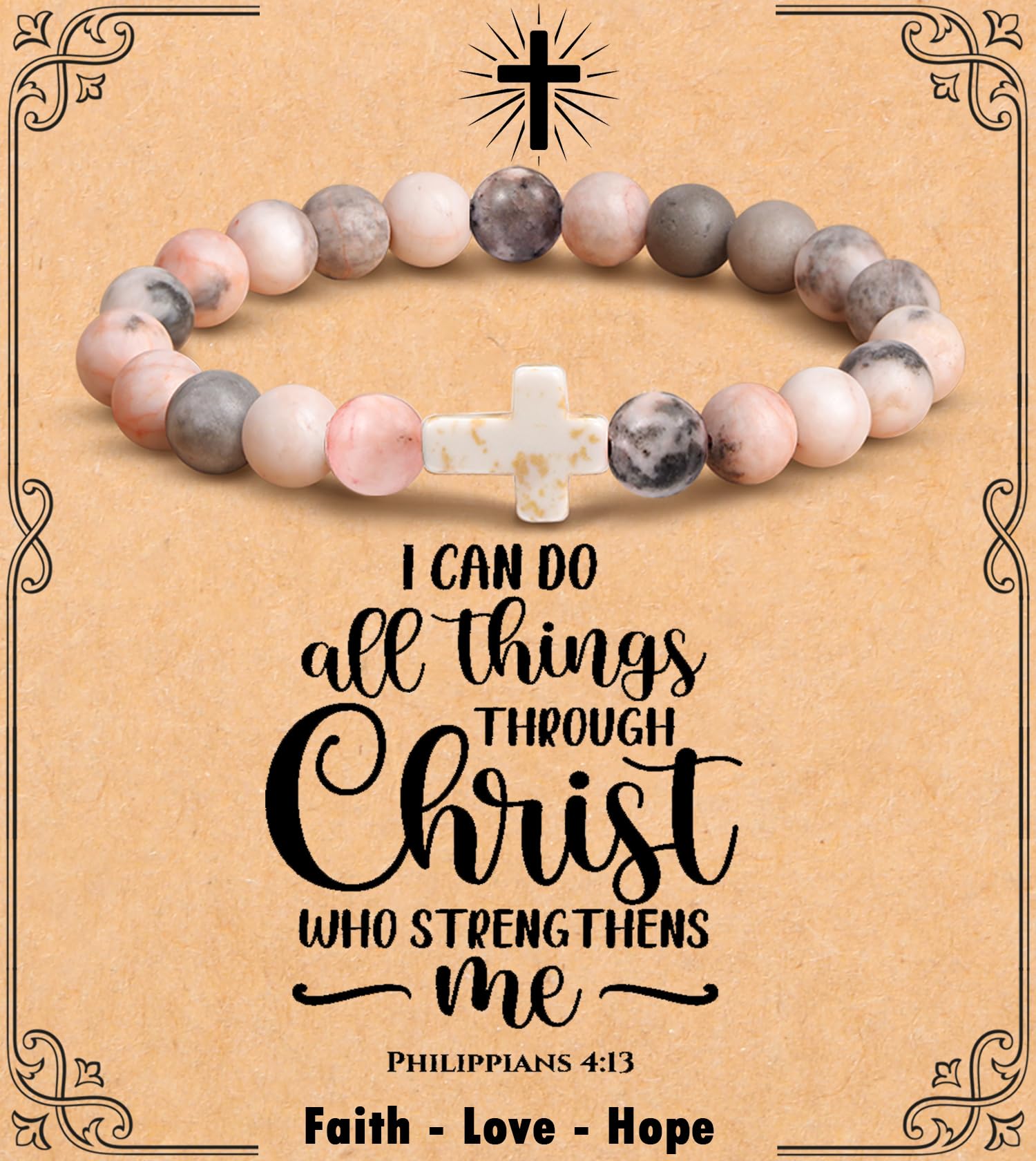 Cross Bracelet for Women Christian Gifts for Daughter Mom Grandma Niece Godmother Religious Baptism Jewelry Birthday Retirement Gifts Beaded Bracelet