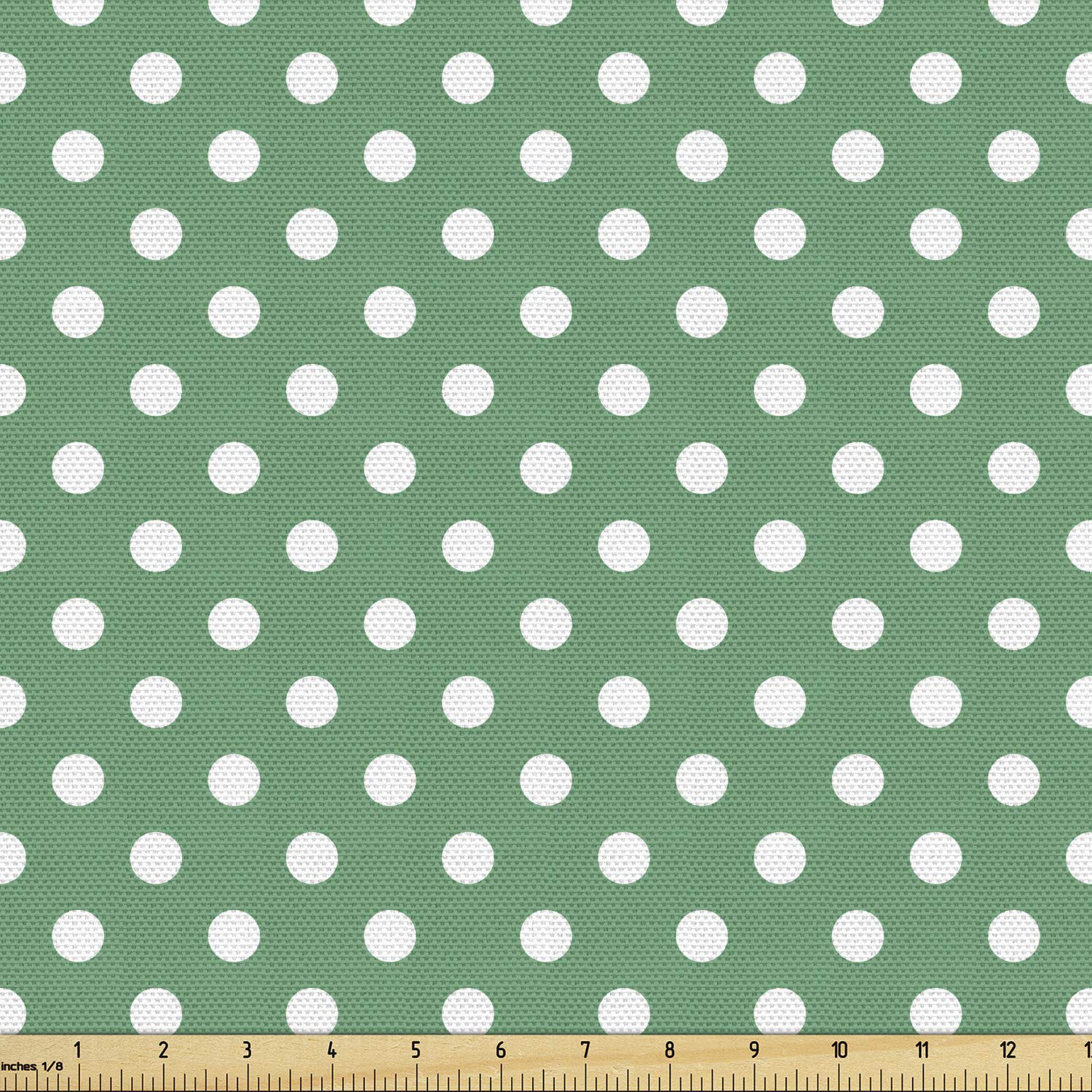 Lunarable Green Fabric by The Yard, Old Fashioned Polka Dot Pattern on Green Background Classical Traditional, Decorative Fabric for Upholstery and Home Accents, 2 Yards, Forest Green