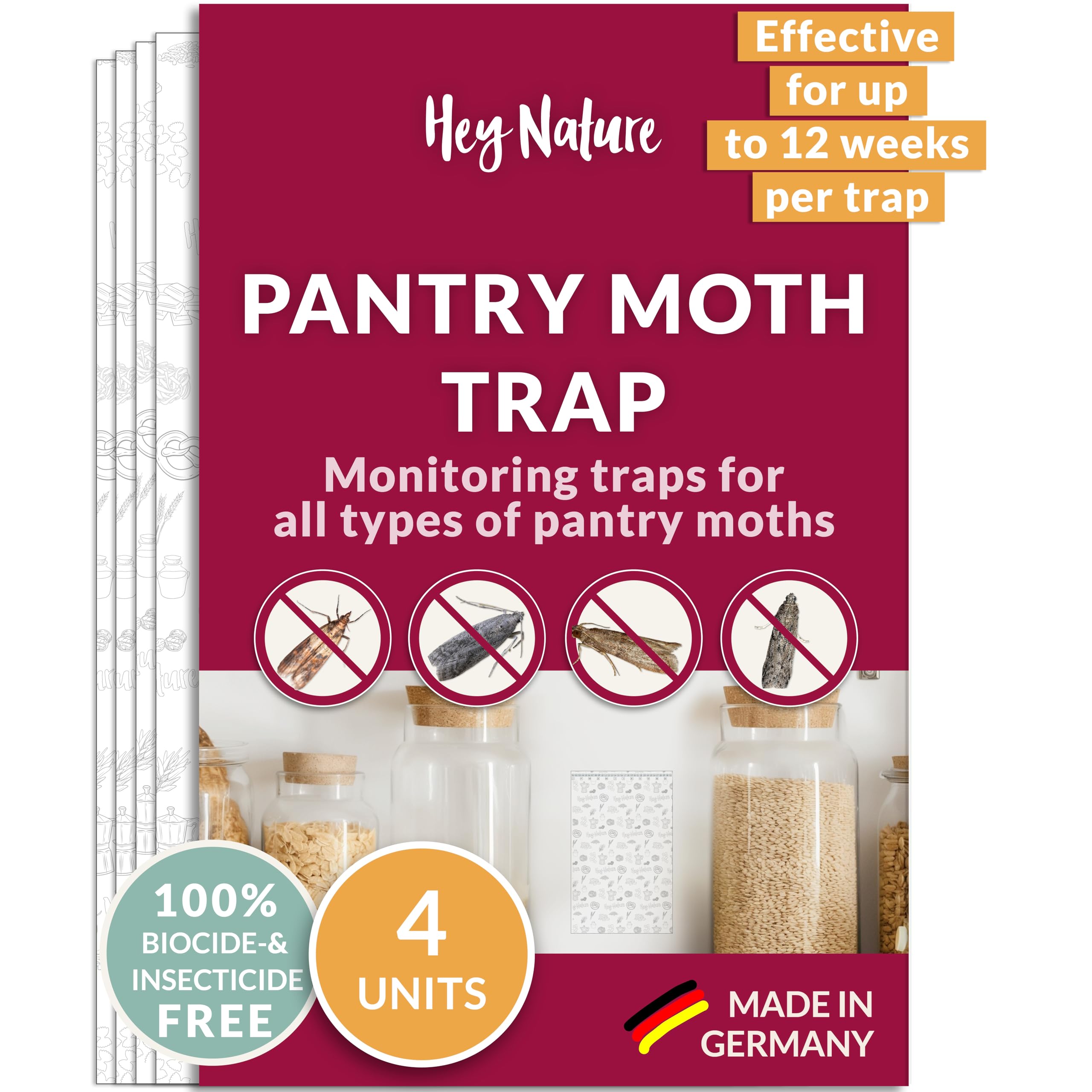 Hey Nature Men's Pantry Moth Traps, 4 Pieces, Food Moth Trap, Non-Toxic Moth Catcher With No Insecticides, Pheromone Moth Traps With Maximum Effect To Identify Infestation, Monitoring Trap Against Moths