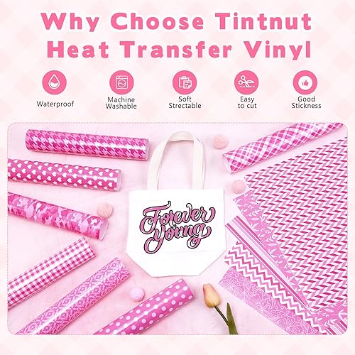 Miniatura 10 de Tintnut Rollo de vinilo de transferencia de calor de flores, 12 pulgadas x 5 pies, patrón floral de rosas de acuarela negra, vinilo HTV para