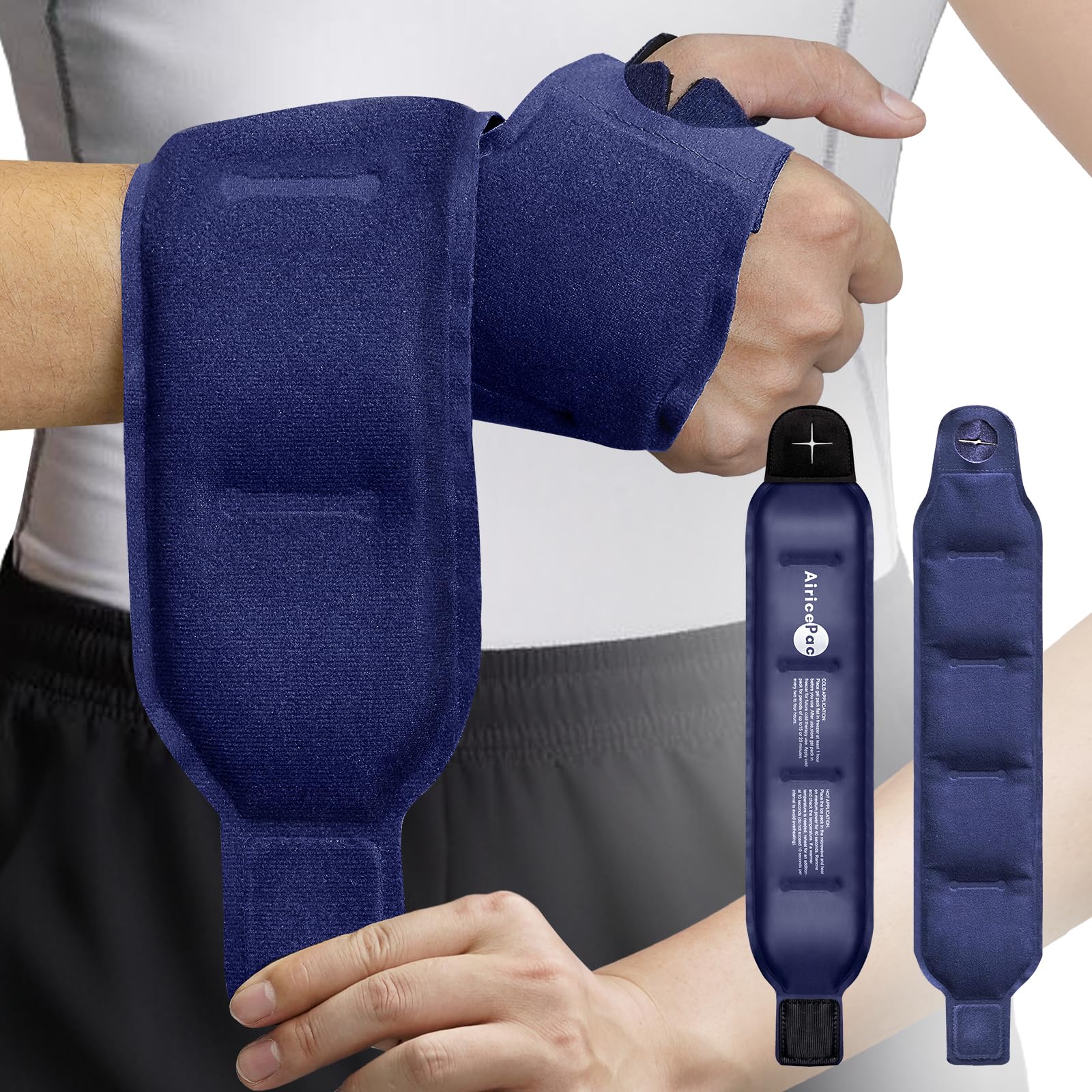 AiricePac Wrist Ice Pack Wrap for Carpal Tunnel Relief 2 Gel Packs Gel Ice Packs for Injuries Reusable