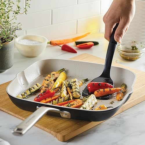 Miniatura 7 de KitchenAid Sartén antiadherente de cerámica anodizada dura, cuadrada, 11.25 pulgadas, negro mate