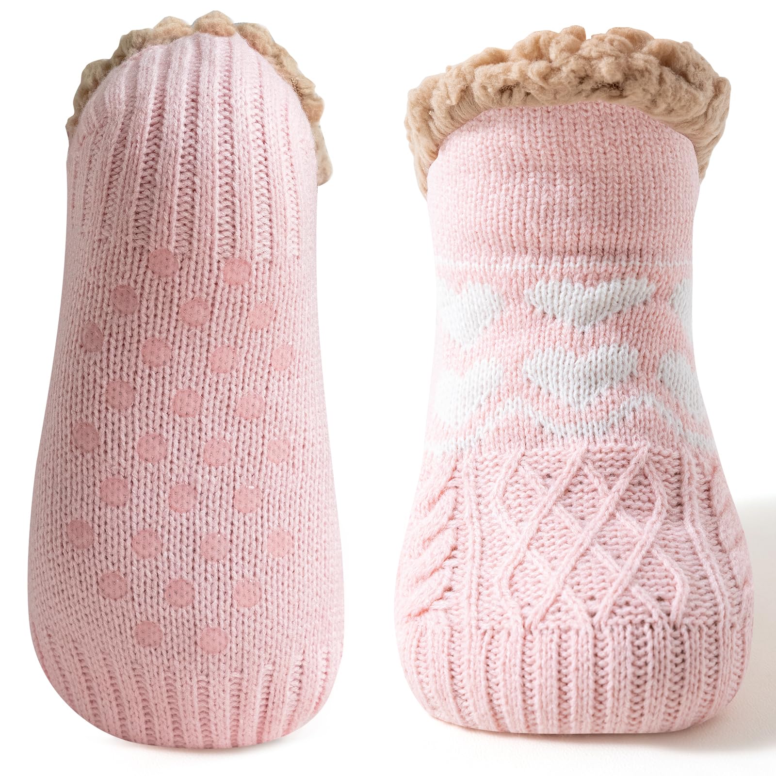 Eono Unisex Pink Fluffy Slipper Socks For Women, Warm Cosy Fuzzy Socks, Winter Thick Slipper Socks With Grippers, Bed Socks Ladies Non Slip One Size Valentines Gifts For Her Wife Girlfriend