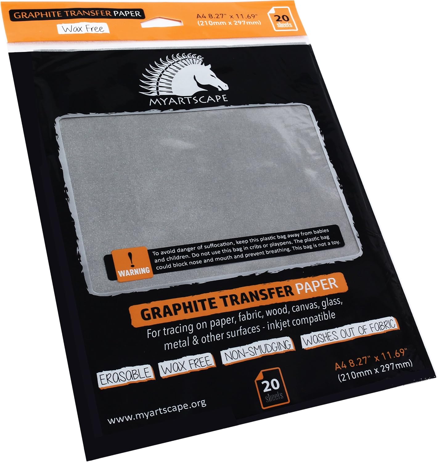Graphite Transfer Paper, 20 Black Sheets Wax Free Erasable Smudge