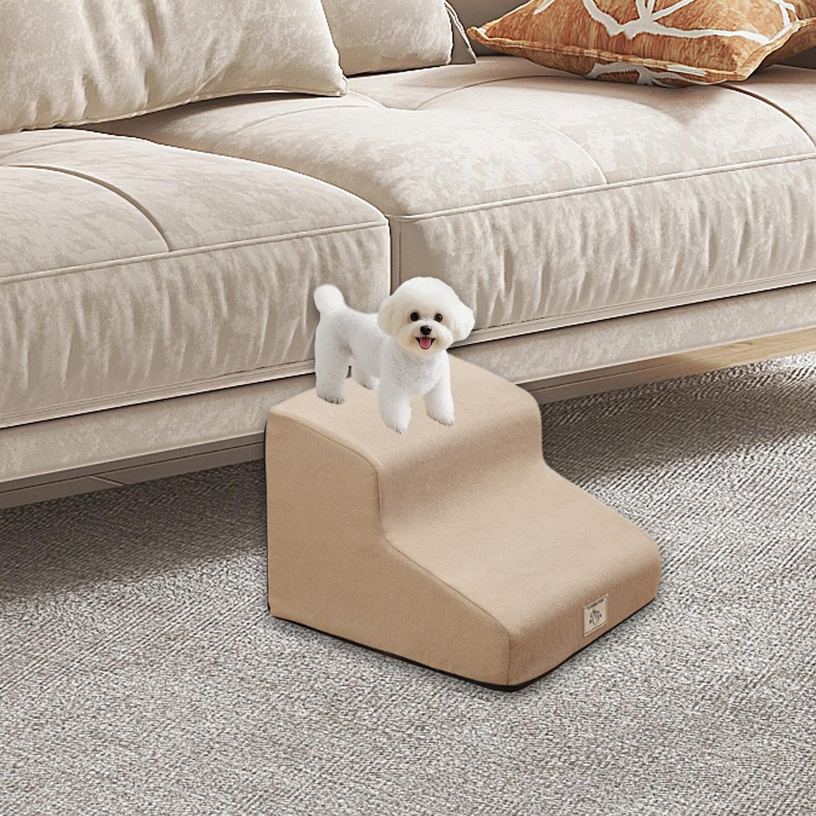 Rampa per Scale per Cani, 2 Gradini, Scaletta per Cani Da Interno, Copertura Rimovibile, Inclinazione Gradi, Scale per Animali Domestici per Can, Cachi
