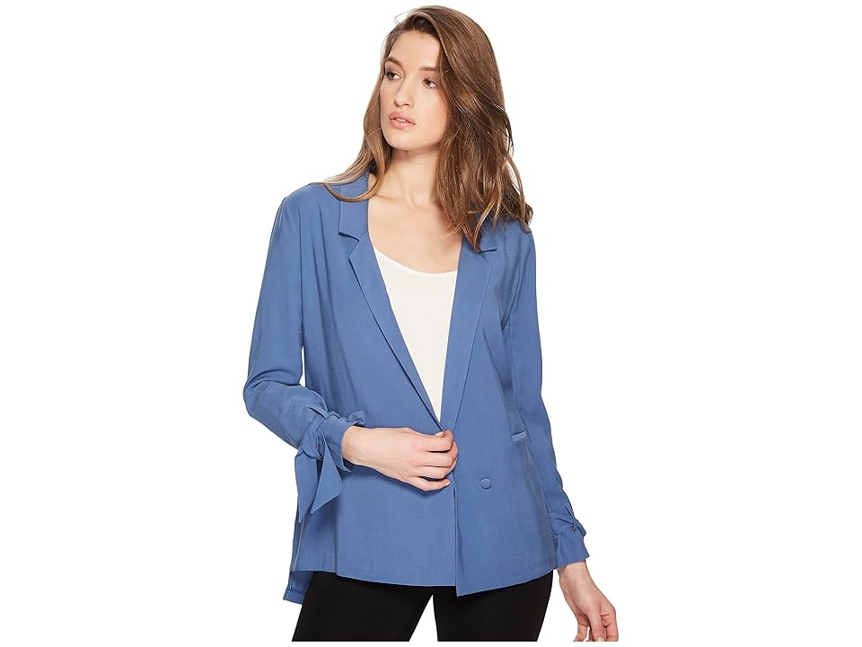 

1.STATE Notched Lapel Soft Jacket with Sleeve Ties (Harbor Sky) Women's Coat, White