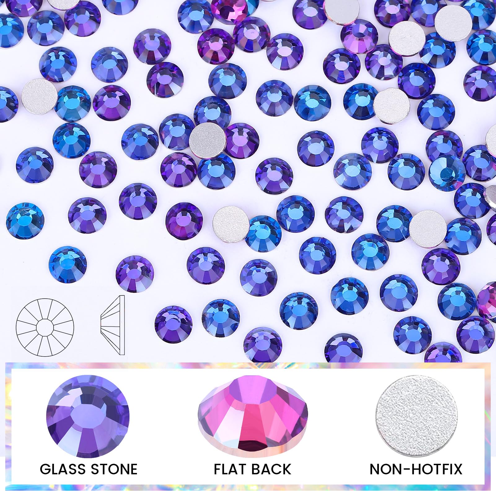 Novani Strass di cristallo allentati con retro piatto, 1440 pezzi strass di vetro per vestiti, scarpe, artigianato, trucco, nail art e decorazioni fai da te (SS8, velluto viola)
