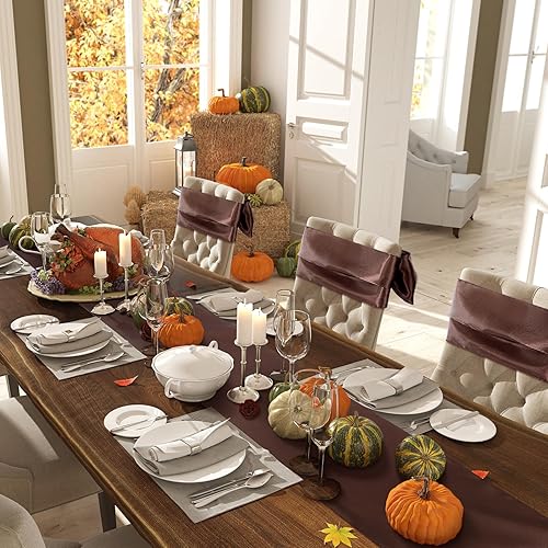 Miniatura 127 de Bencailor 24 caminos de mesa de satén a granel de 12 x 108 pulgadas de largo, mantel de tela suave brillante para banquete de boda, cumpleaños