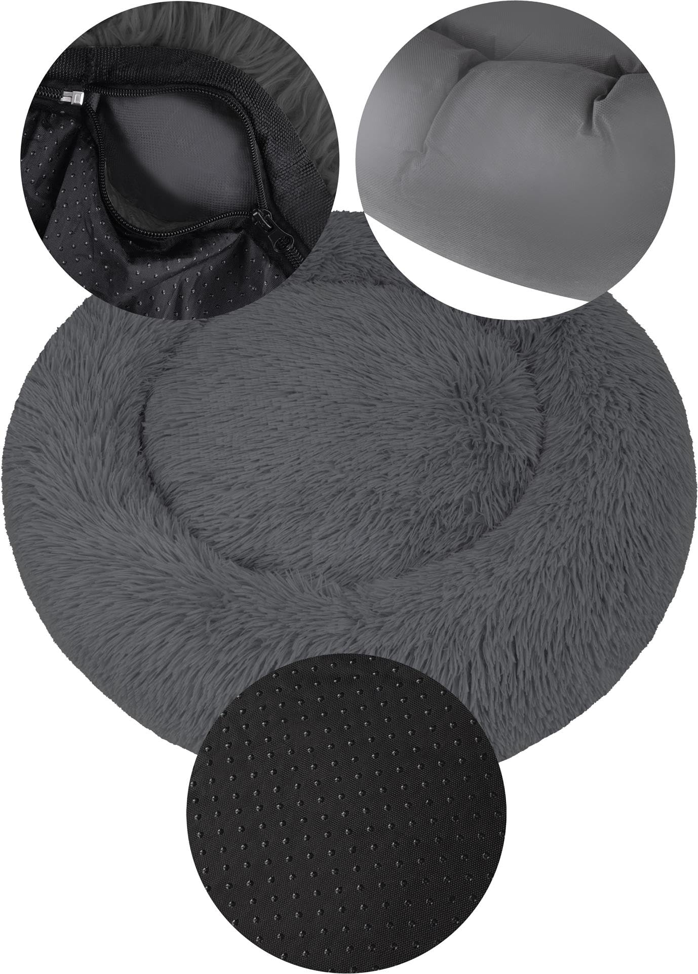 normani Rundes Hundebett für große und kleine Hunde - Ergonomisches Hundekissen Donut - Hundecouch mit hohem Rand Farbe Anthrazit Größe 100 cm x 100 cm x 28 cm