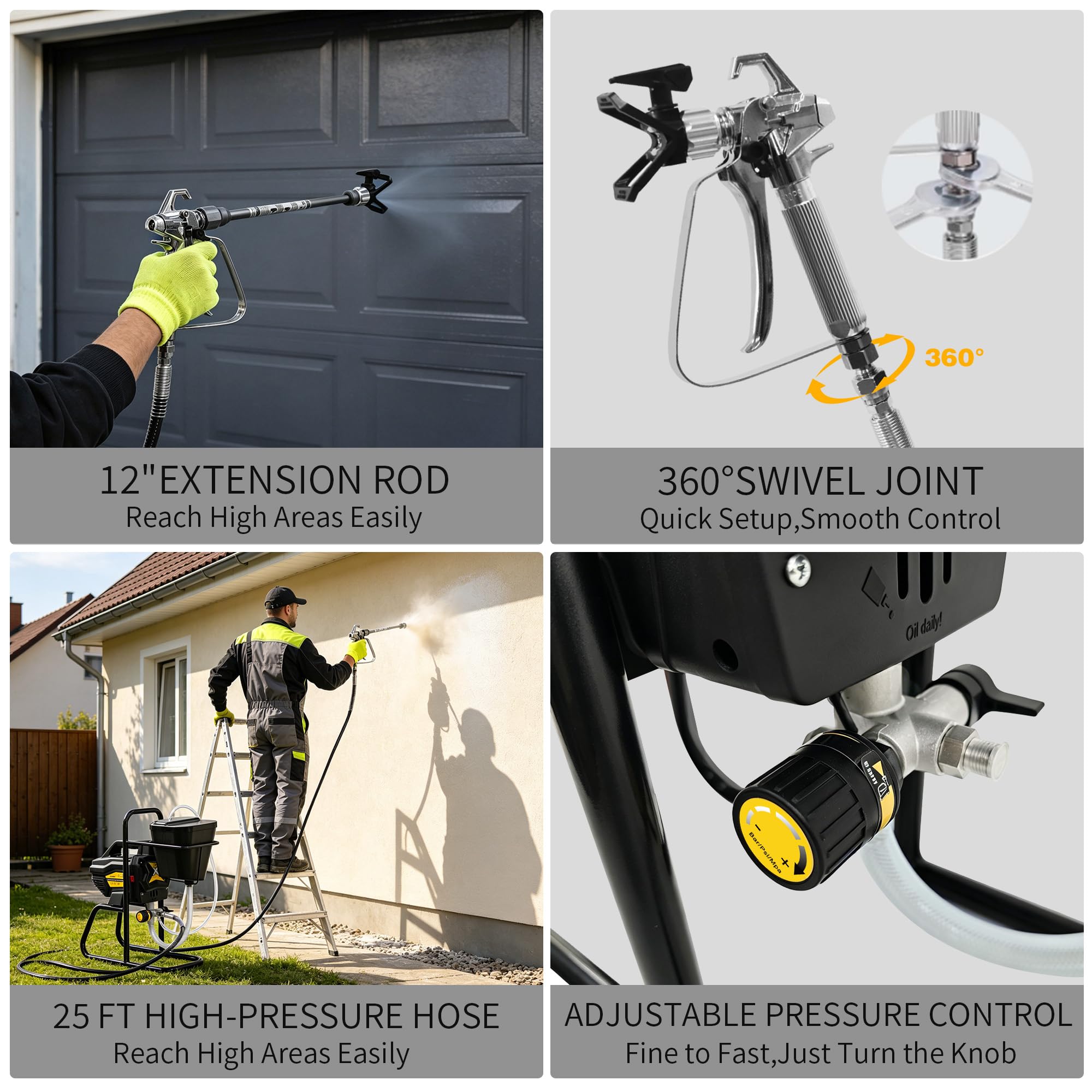 Spruzzatore Vernice Airless 650W 2900 PSI, Pompa Verniciatura Senza Aria con Pistola X-450 e Ugello 517, Tubo Prolunga 30 cm, Serbatoio 20 GAL Occhiali Protettivi (DP-X6V)