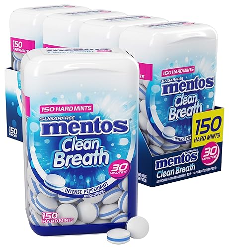Mentos Clean Breath - Menta dura sin azĂşcar 150 unidades menta intensa paquete de 4 botellas Mentos Clean Breath - Menta dura sin azĂşcar 150 unidades menta intensa paquete de 4 botellas