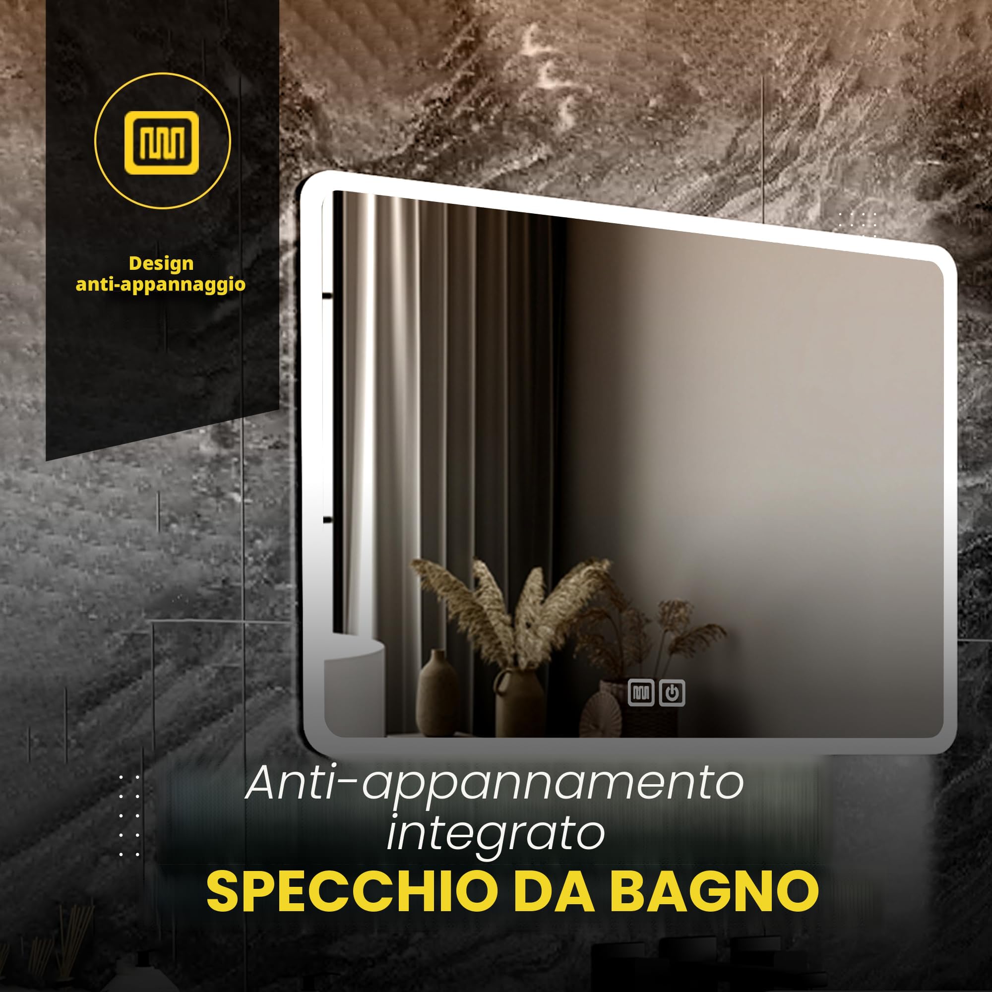 Bayt Specchio da Bagno LED con Luci 52x75cm - Specchio da Bagno LED Dimmerabile a 3 Colori | Specchio Illuminato da Muro Antiappannamento | Specchio da Bagno Moderno a Muro Rettangolare
