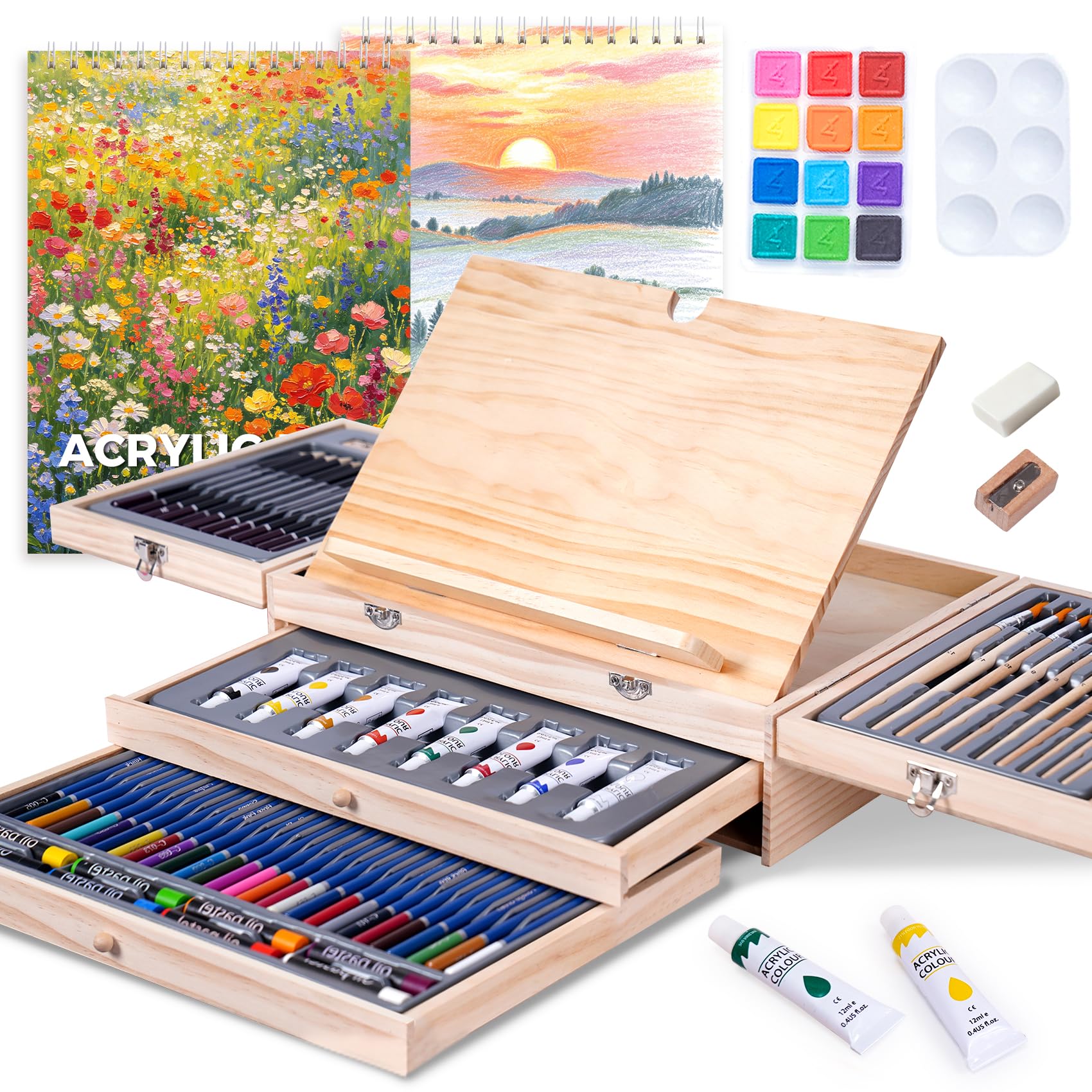 NATURAL TOUCH アートセット 木箱入り 画材セット Amazon.com: TMOL 85 Piece Deluxe Wooden Art Supplies, Art Kit with