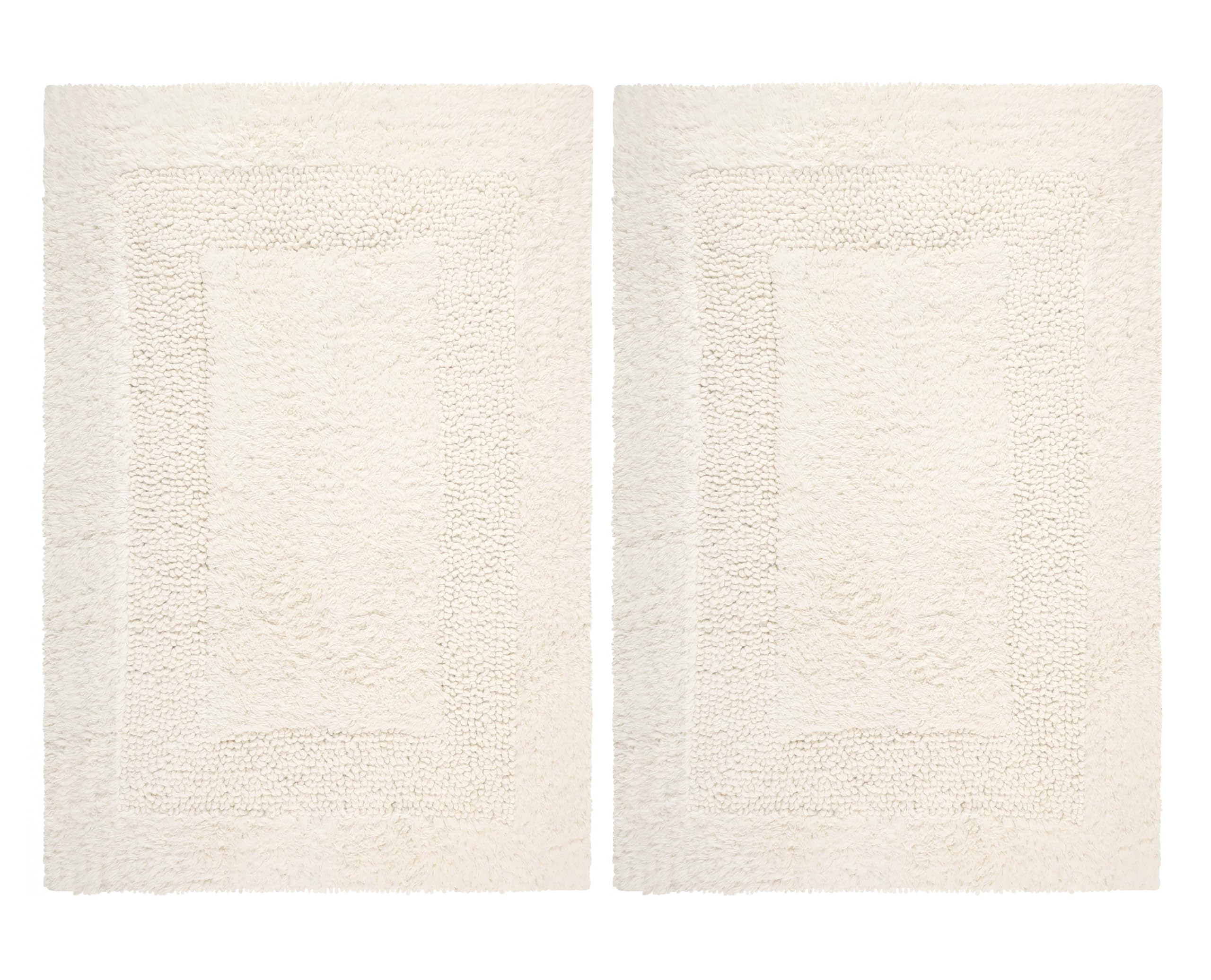 COTTON CRAFT Luxurious Bath Mat Rug - Set of 2 Reversible Heavyweight Step Out Bath Mats for Bathroom Floor, Tub and Shower - Pure Cotton Soft Plush