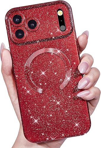 Miniatura 12 de Funda para iPhone 15 Pro con purpurina compatible con Magsafe, funda magnética Mag Safe para teléfono femenina, linda, brillante y bonita para Rosa
