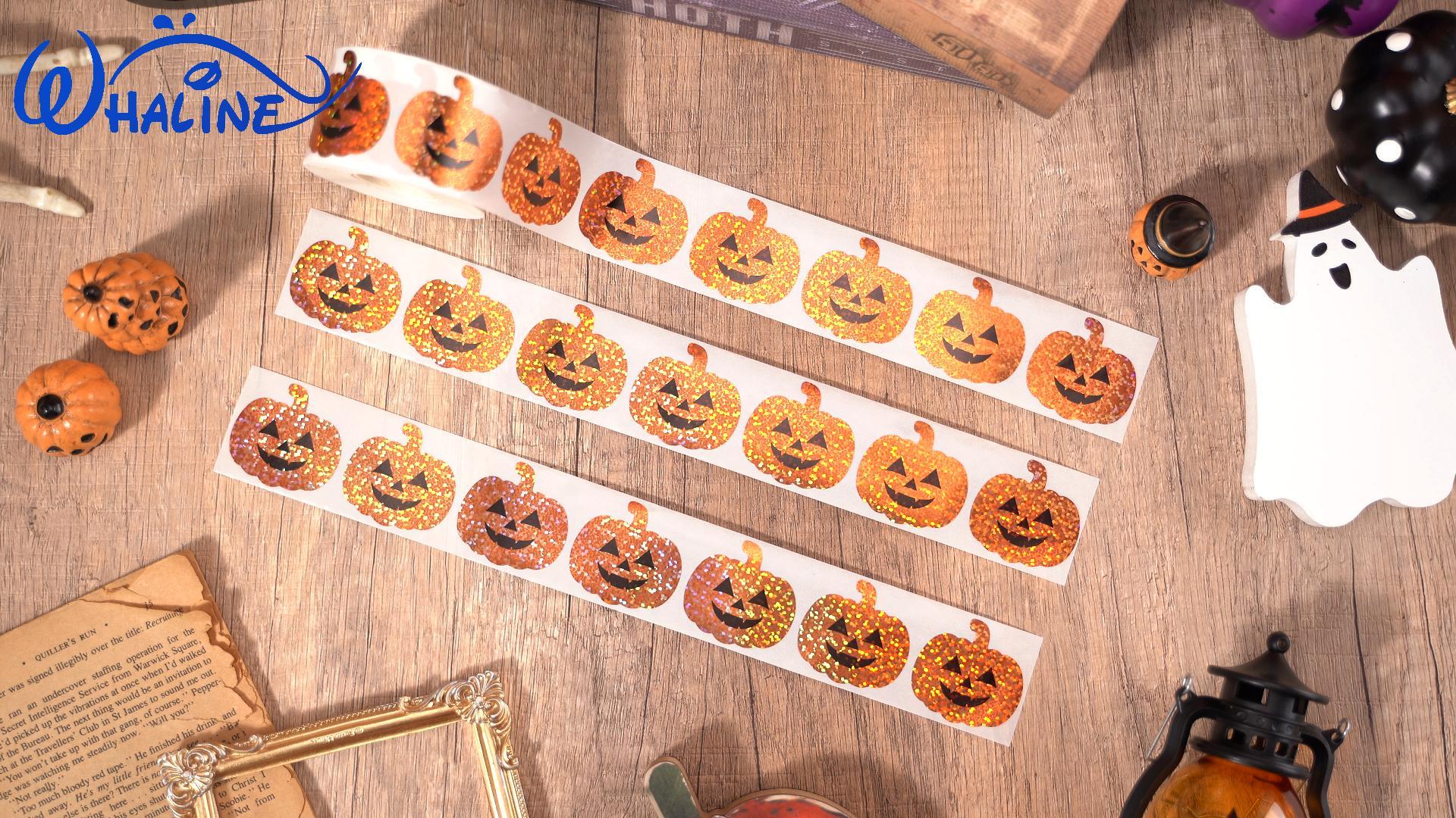 Whaline 1000Pcs Halloween Pumpkin Stickers Roll - 8 Designs, Self-Adhesive For Cards, Crafts, Party Decor - View #7