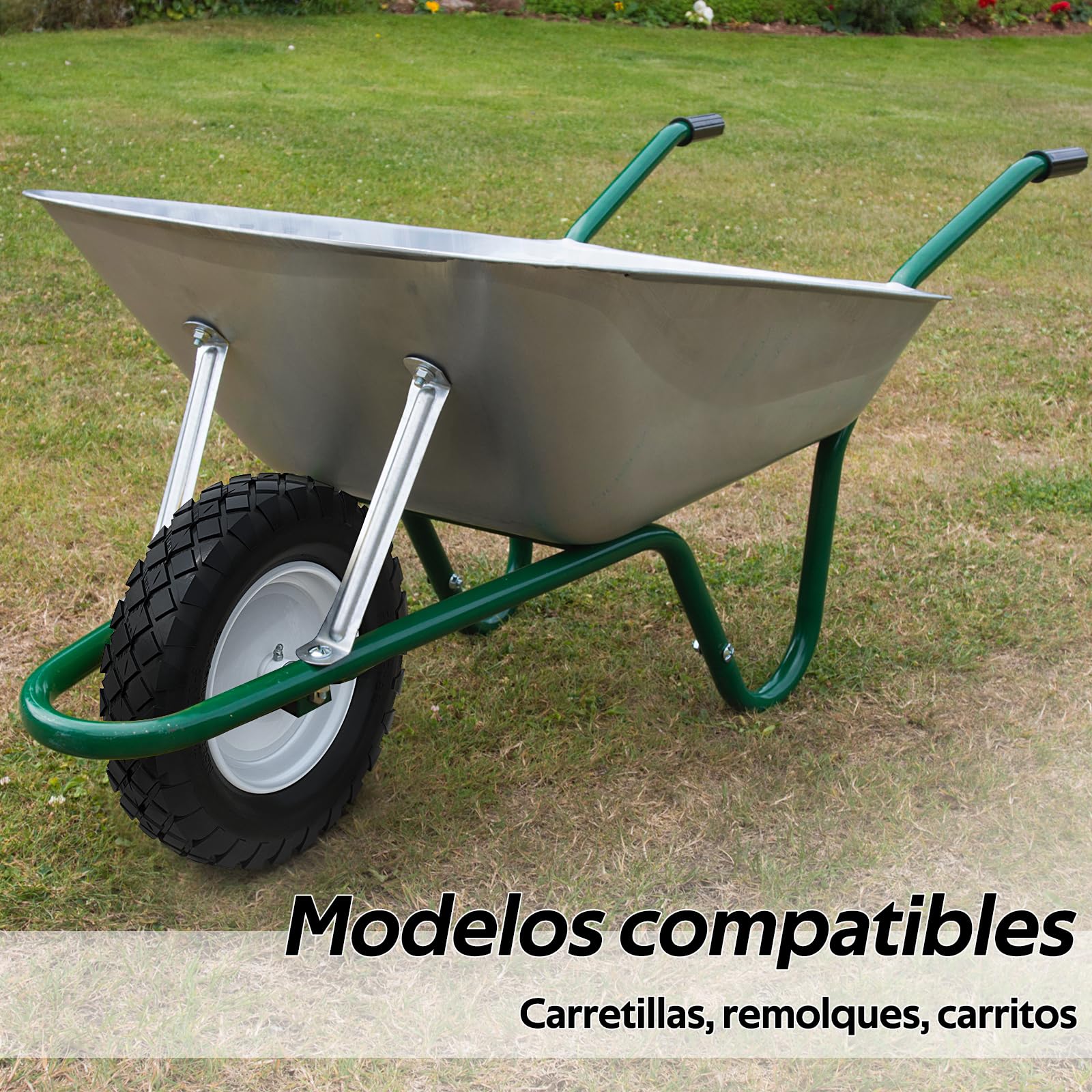 1PZ ES4-GQ8 Rueda de Carretilla 4.80 4.00-8 16" con rodamientos de 5/8" Neumático para Carretillas Remolques de Jardín Carros de mano