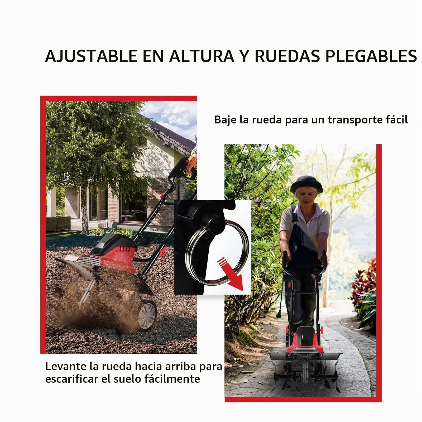 GOPLUS Motobloque Eléctrico de 1500 W con Interruptor de Doble Seguridad, Profundidad de Trabajo con Rueda para Jardinería y Cultivador
