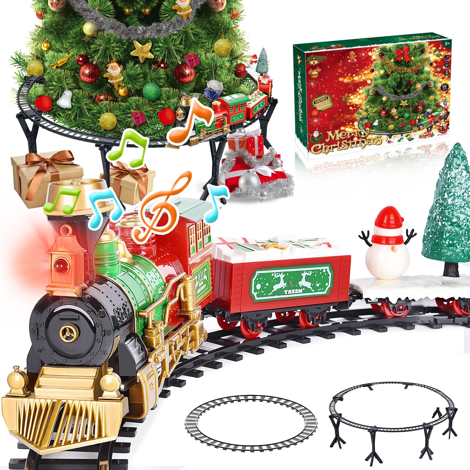 Herenear Trenino Natalizio Elettrico per Bambini, Trenino Classico Natalizio con Supporto Installazione, Treno Elettrico Giocattolo Sull'albero di Natale per Bambini 5 6 7 8 9 Ann (Sotto l'albero)