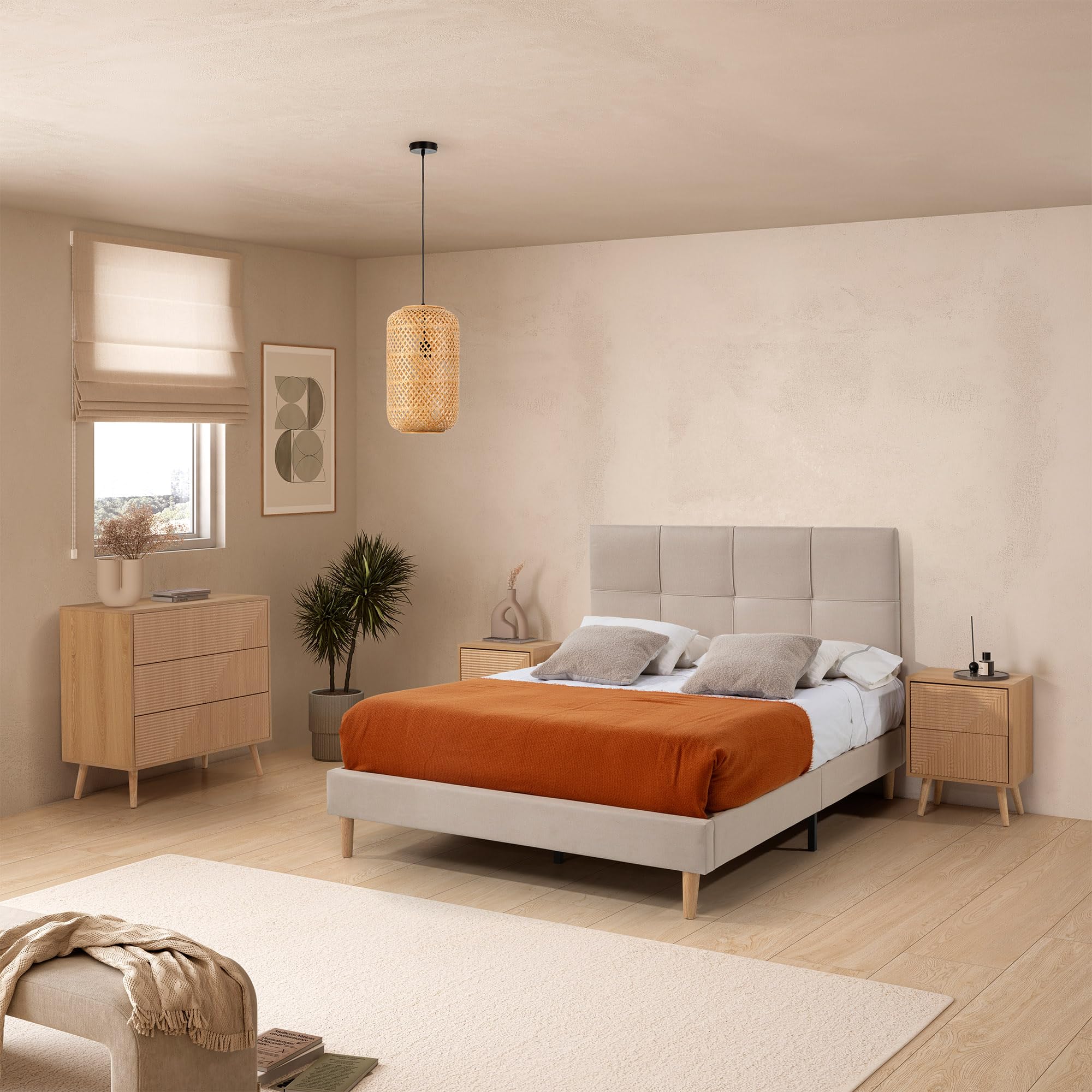 HOMN LIVING Cabecero tapizado Sicilia 150x60 cm Beige, Acolchado con Espuma, 6 cm de Grosor, Incluye herrajes para Colgar