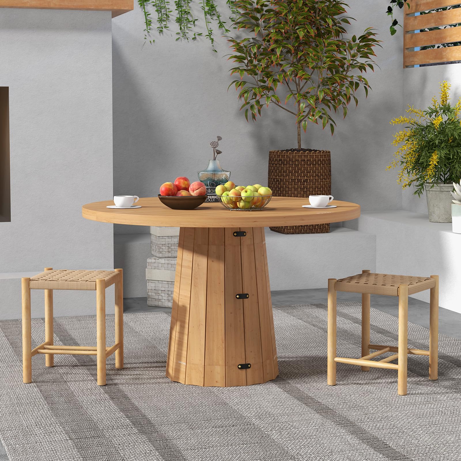 GIANTEX Juego de 2 Taburetes de Bar, Sillas de Comedor, Madera y Papel Trenzado de Bistró con Reposapiés