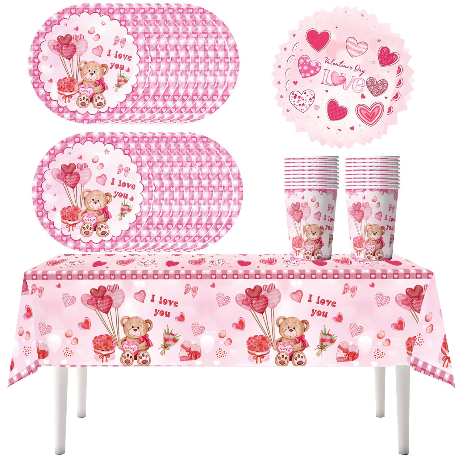 Juego De Vajilla De 61 Piezas Para Fiesta De Boda Con Oso, Fiesta De Boda Con Globos, Incluye Tazas, Servilletas, Platos Y Manteles, ¡apto Para Fiestas De Cumpleaños Infantiles