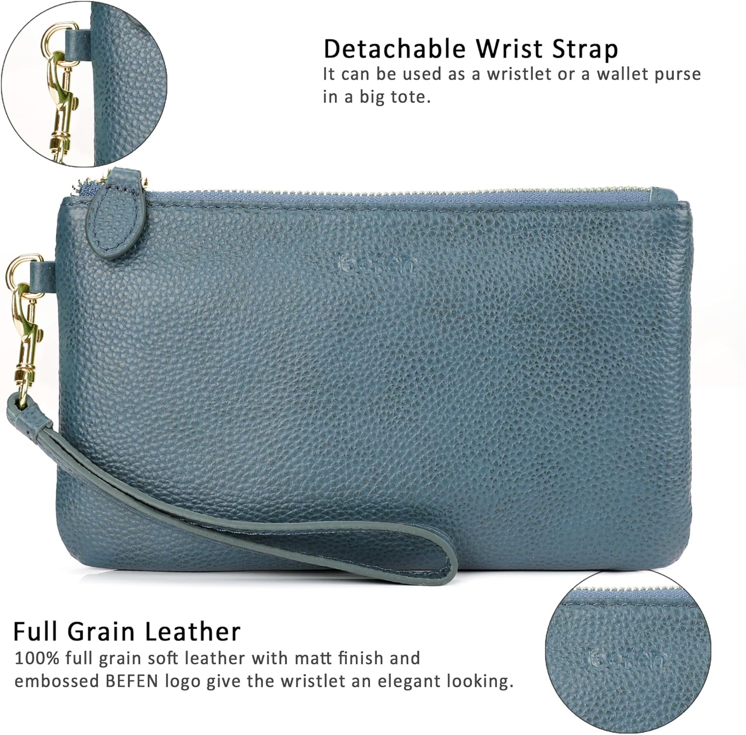 befen Genuine Leather Wristlet Clutch RFID Blocking Bag Cell Phone Wallet Purse Wristlet Wallet Purses and Handbags for Women - Image 3