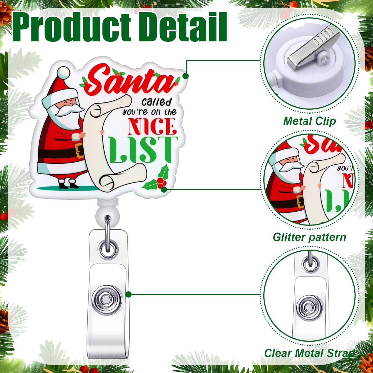 Harloon 12 Pcs Funny Christmas Badge Reels Acrylic Retractable Nurse Badge Holder with Alligator Clip Cute Glitter Snowman Gingerbread Stocking Stuffer Xmas Holiday Gifts for Nurse Medical Assistants - Image 3