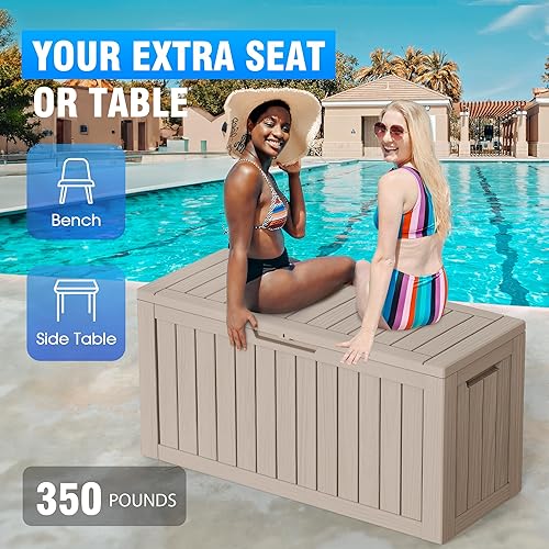 Miniatura 4 de Caja de almacenamiento para exteriores de 80 galones, muebles de patio, herramientas de jardín, cojines, accesorios de piscina, caja de resina con