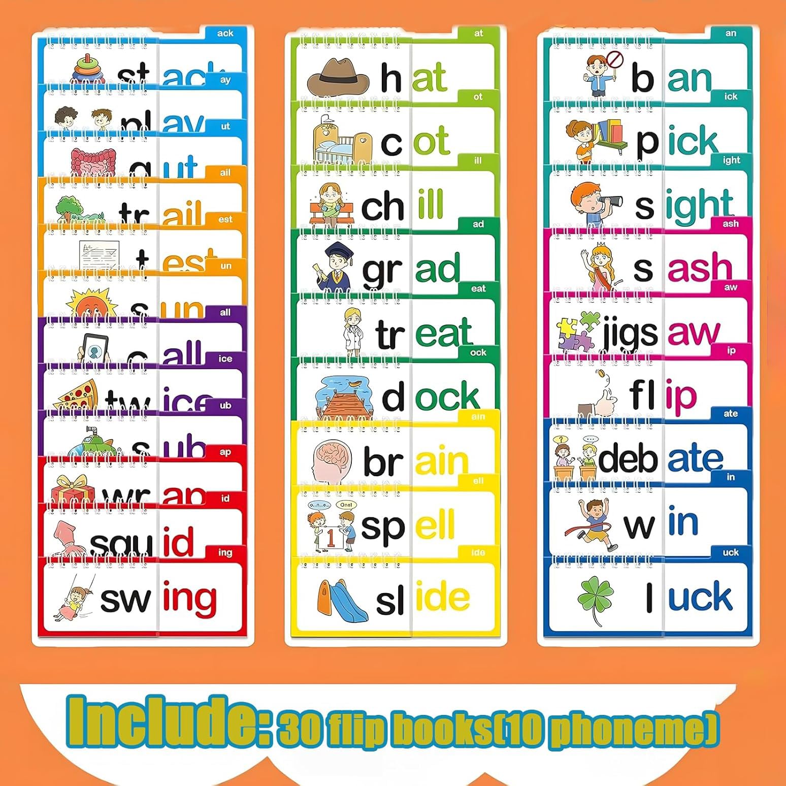 30 Read and Rhyme Flip Books for Kids Ages 4-9 | Word Families Phonics Activity with 150+ Vocabulary Words | Spiral Bound Learning Tools for Home & Classroom Use - Image 3