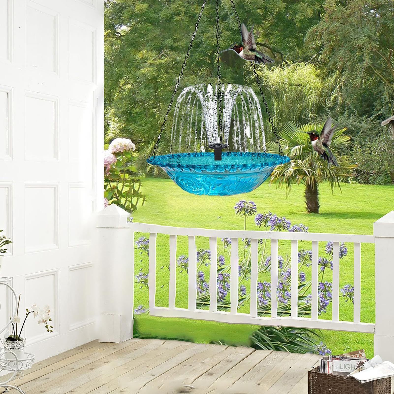 Genérico Baño para pájaros para exterior | Fuente Solar colgante para pájaros, cuenco, fuente de agua para exteriores, jardín, Patio, decoración de césped